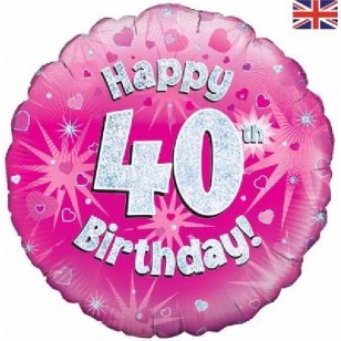 Pink Hearts 40th Birthday Balloon